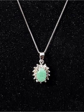 Emerald & Diamond 14K White Gold Over Sterling Silver 18” Necklace